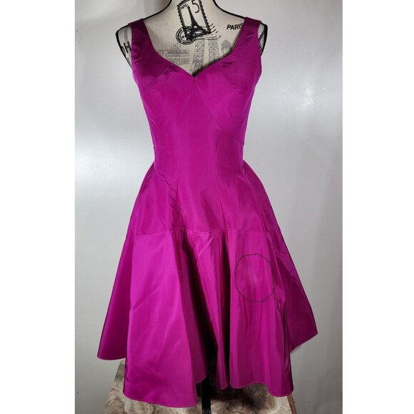 Zac Posen Fuchsia Silk Fit & Flare Cocktail Dress, USA Made, Womens Size 4 - Picture 3 of 15